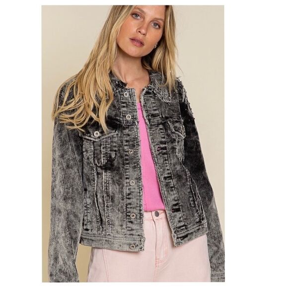 CORDUROY Relaxed Fit Studded Jacket in Stone Black - Picture 9 of 16